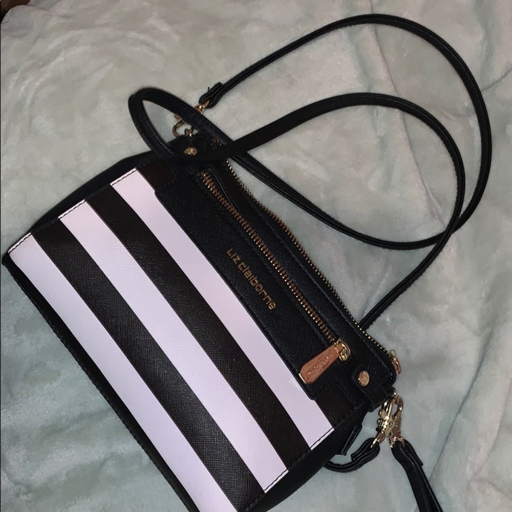 liz claiborne black and white striped purse